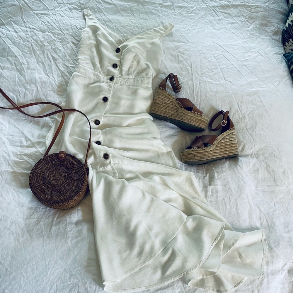 Mango White Linen Blend Cut Out Maxi Dress XS